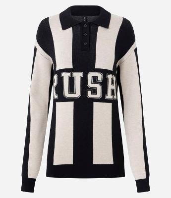 Blusão Oversized Listrado em Tricô com Gola Polo