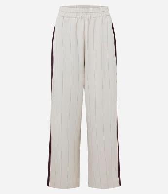 Calça Reta Risca de Giz com Cós Elástico