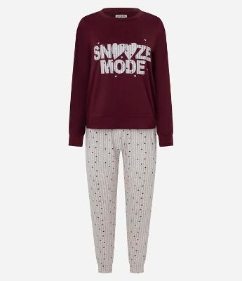 Pijama Longo em Peach Touch com Estampa Poá