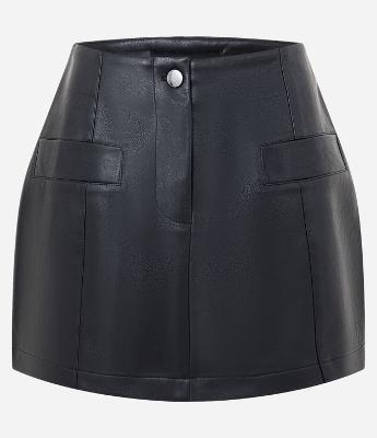 Saia Curta em PU com Bolsos Frontais
