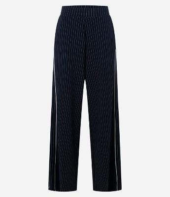 Calça Wide Leg em Moletom Sem Felpa com Estampa Listrada