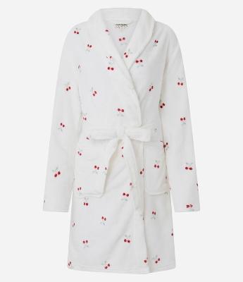Robe Regular em Fleece com Estampa de Cerejas