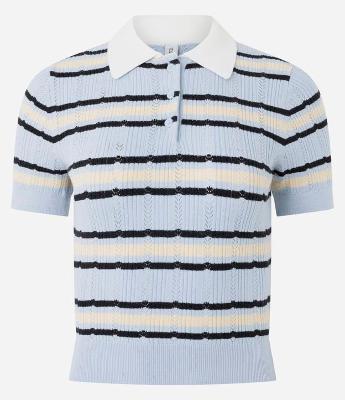 Blusa Listrado em Tricô com Gola Polo