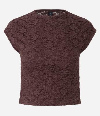 Blusa em Renda com Textura Vazada nas Costas