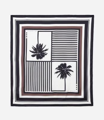 Lenço Acetinado com Estampa de Listras e Coqueiros