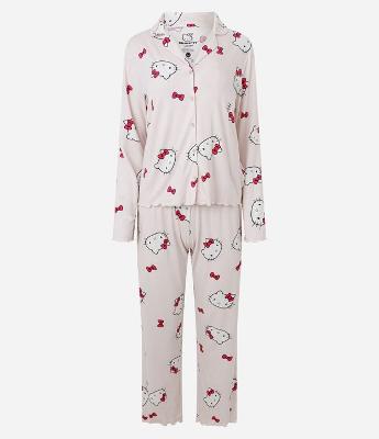 Pijama Americano Longo em Peach Touch com Estampa Hello Kitty