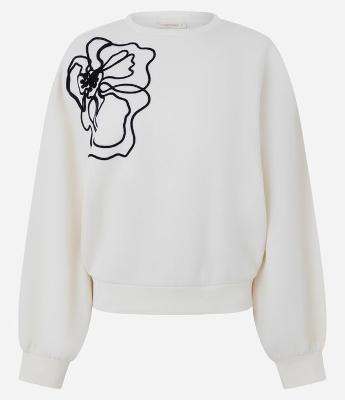 Blusão Moletom Sem Felpa com Bordado de Flor