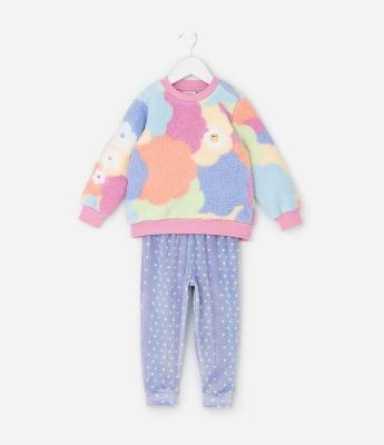 Pijama Infantil em Sherpa com Casaco e Calça Estampada – Tam 1 a 6 Anos