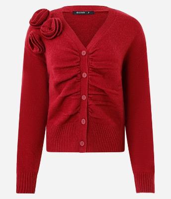 Cardigan em Tricô com Flor Aplicada no Ombro