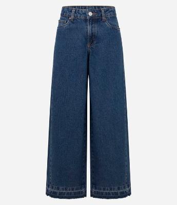 Calça Super Wide em Jeans com Cintura Média e Barra Desfeita