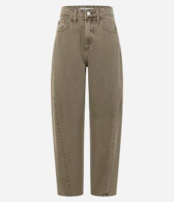 Calça Balloon em Sarja com Cintura Alta e Recorte Lateral