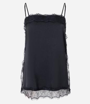 Blusa Acetinada com Decote Quadrado e Renda Aplicada