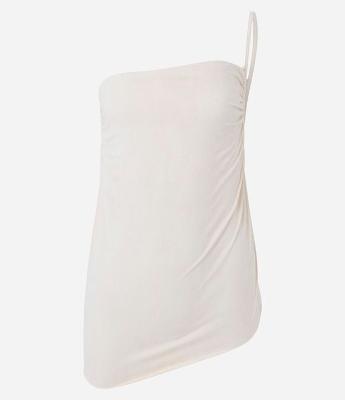 Blusa Ombro Único em Suede com Franzido Lateral