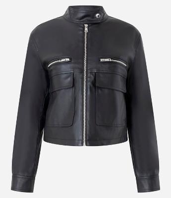 Jaqueta em PU com Fechamento em Zíper e Bolsos Frontais