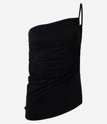 Blusa Ombro Único em Suede com Franzido Lateral