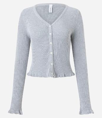 Cardigan em Tricô com Ponto Texturizado e Babados na Barra