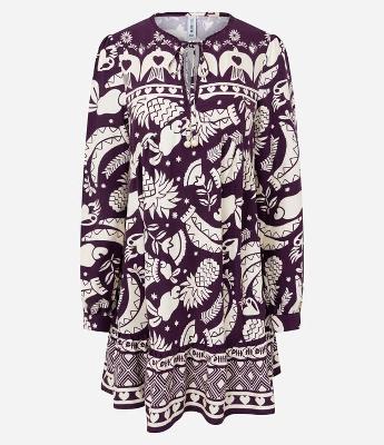 Vestido Evasê Curto em Viscose com Estampa Abstrata