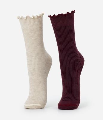 Kit 02 Meias Cano Médio em Algodão com Punho em Picot