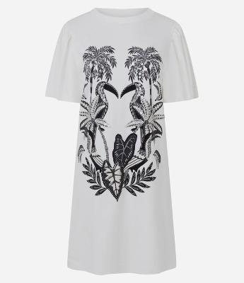 Vestido Curto com Manga Bufante e Estampa Tropical