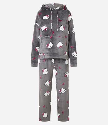 Pijama Longo em Sherpa com Capuz e Estampa Hello Kitty