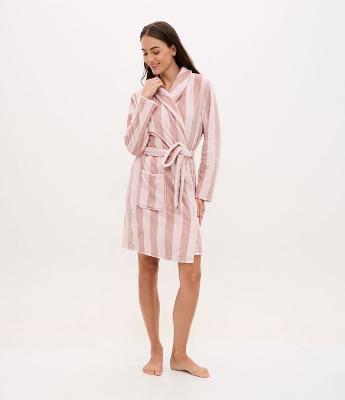 Robe em Fleece Listrado com Faixa