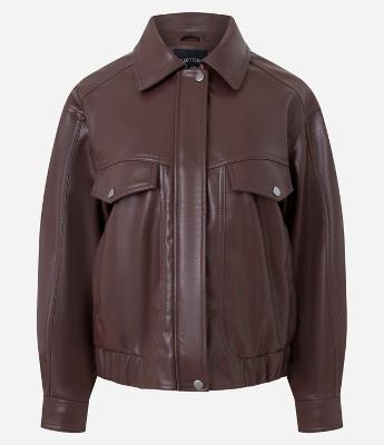 Jaqueta Bomber em PU com Bolsos Frontais