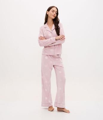 Pijama Americano Longo em Plush e Estampa de Bolinhas
