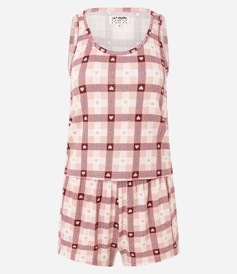 Pijama Short Doll Xadrez com Textura Tricôzada