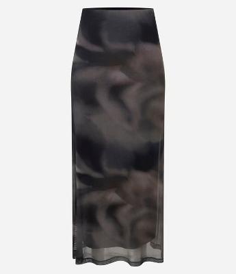 Saia Longa Evasê em Tule com Efeito Manchado