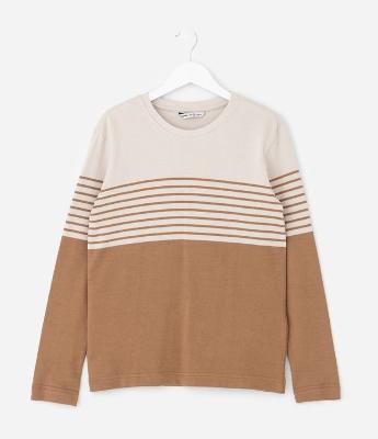 Camiseta Infantil com Listras e Bloco de Cor – Tam 5 a 14 Anos