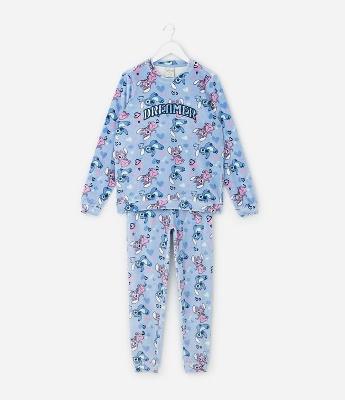 Pijama Infantil Stitch e Angel com Bordado Dreamer – Tam 5 a 14 Anos