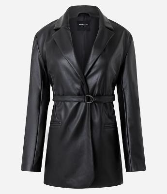 Blazer Alongado em PU com Amarração na Cintura