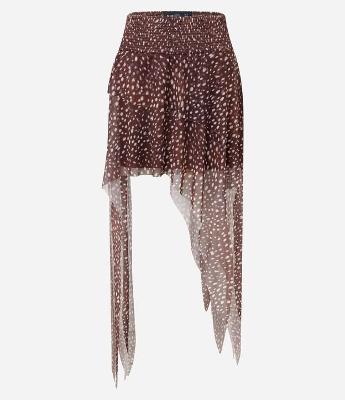 Saia Curta em Tule Animal Print com e Barra Assimétrica