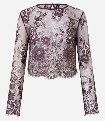 Blusa Gola Alta com Desenhos de Flores em Renda