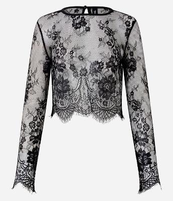 Blusa Gola Alta com Desenhos de Flores em Renda