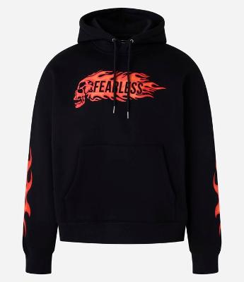 Casaco Oversized em Moletom com Capuz e Estampa Lettering chamas