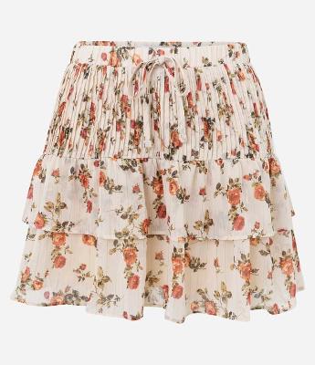 Saia Curta em Chiffon com Estampa Flores e Babados