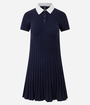 Vestido em Tricô com Textura e Gola Polo