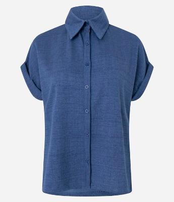 Blusa em Viscose com Gola Lapela e Mangas Dobradas