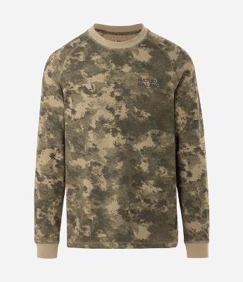 Camiseta Regular em Waffle Manga Longa Camuflada com Lettering Natural Balance