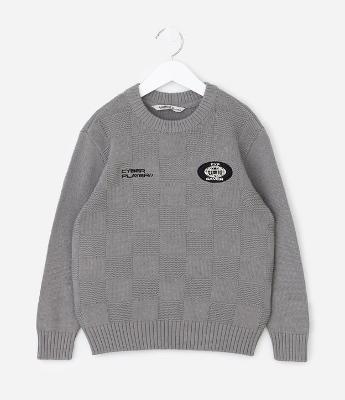 Casaco Infantil em Efeito Tricô Texturizado com Patch e Bordado – Tam 5 a 14 Anos