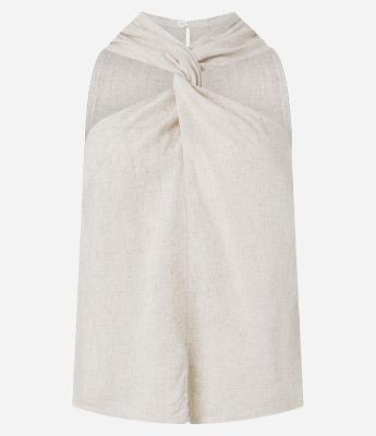 Blusa em Viscolinho com Decote Halter Torcido e Fenda Frontal