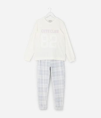 Pijama Infantil Canelado College com Calça Xadrez – Tam 7 a 16 Anos