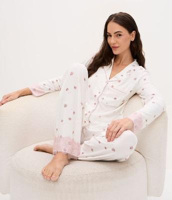 Pijama Americano Longo Peach Touch com Estampa Floral