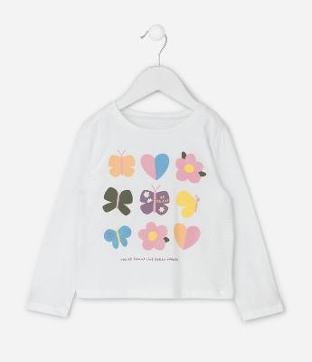 Camiseta Infantil Manga Longa com Estampa Ícones  – Tam 1 a 6 Anos