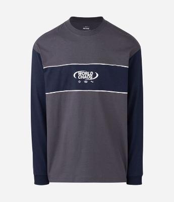 Camiseta Relaxed Manga Longa em Algodão com Recorte e Lettering