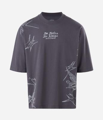 Camiseta Oversized Manga Curta em Algodão com Estampa No Mercy