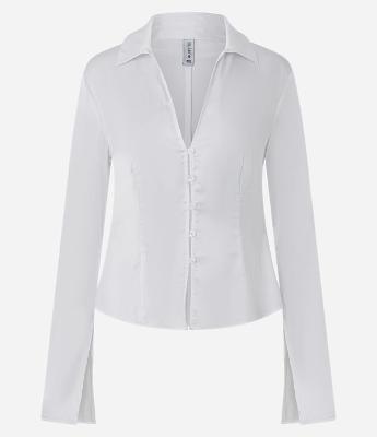 Camisa Cropped de Cetim com Decote V