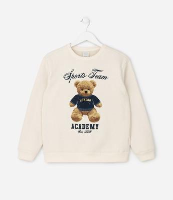 Casaco Infantil Relaxed com Estampa de Urso – Tam 5 a 14 Anos