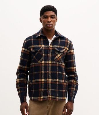 Jaqueta Trucker em Flanela com Estampa Xadrez e Sherpa